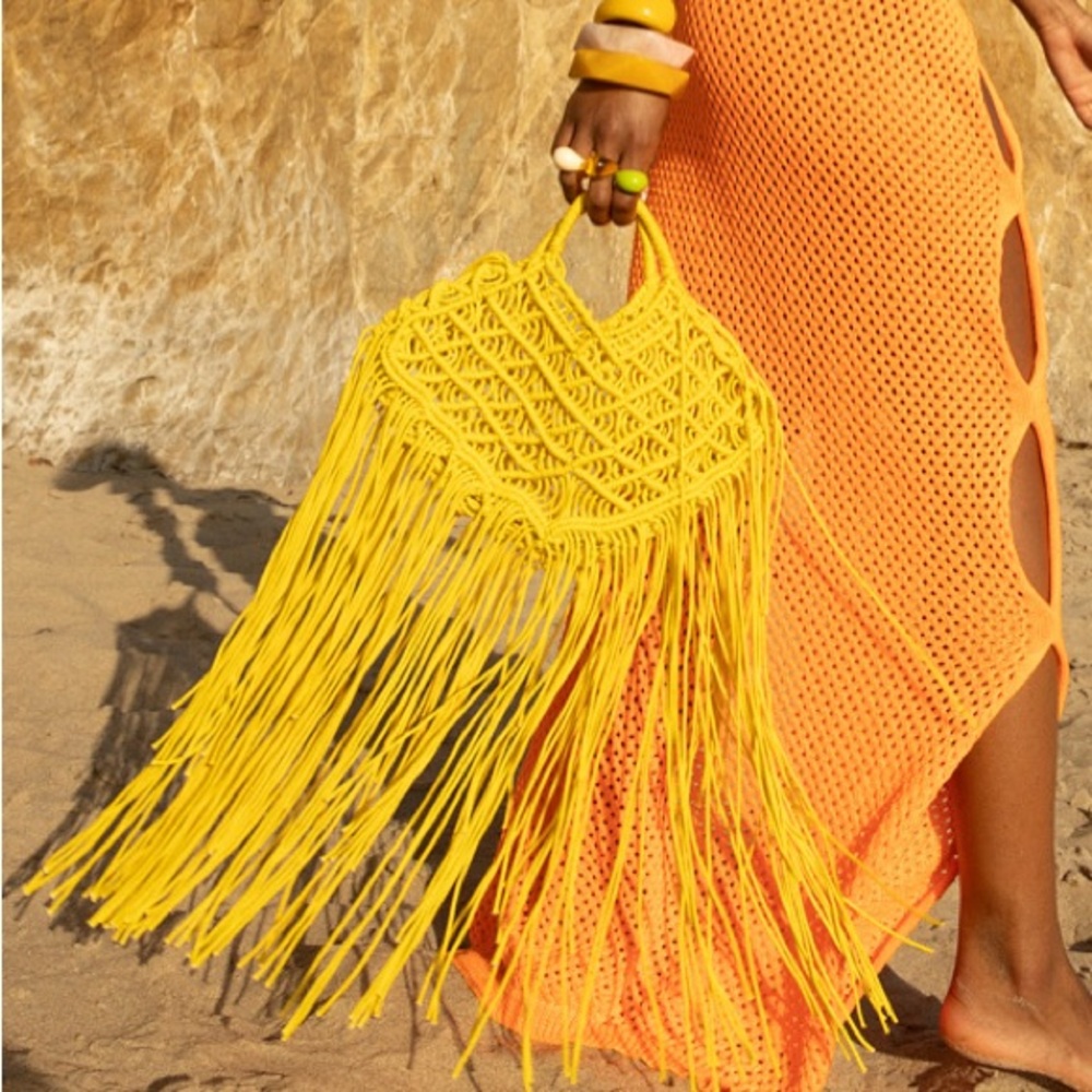 Yellow Macrame Fringe Bag NWT